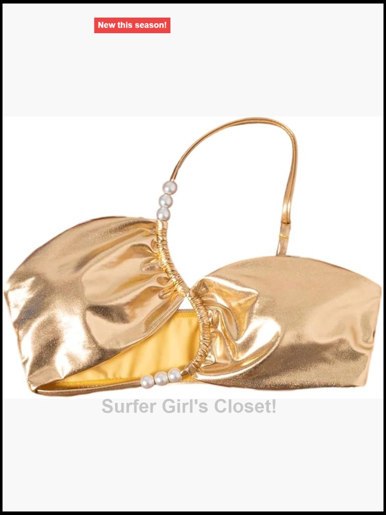 One Shoulder Bikini Top Pearl Beaded Cut Out Padded Swimwear